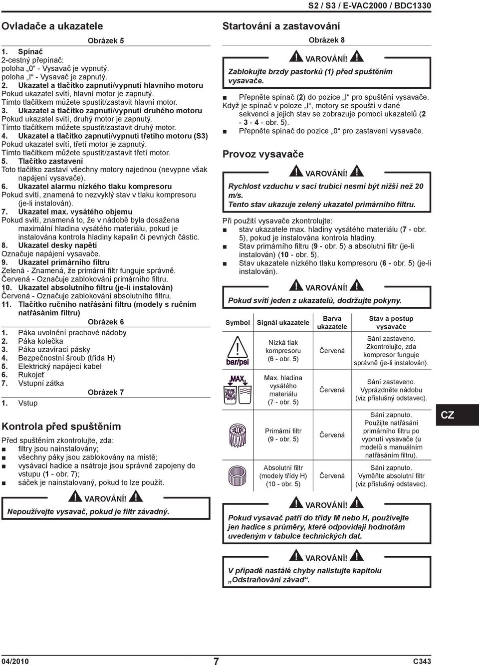 Tímto tlačítkem můžete spustit/zastavit druhý motor. 4. Ukazatel a tlačítko zapnutí/vypnutí třetího motoru (S3) Pokud ukazatel svítí, třetí motor je zapnutý.