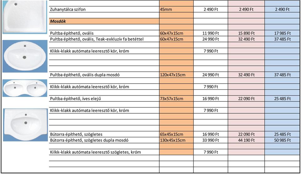 Ft 37 485 Ft Pultba építhető, íves elejű 73x57x15cm 16 990 Ft 22 090 Ft 25 485 Ft Bútorra építhető, szögletes 65x45x15cm 16 990 Ft 22 090