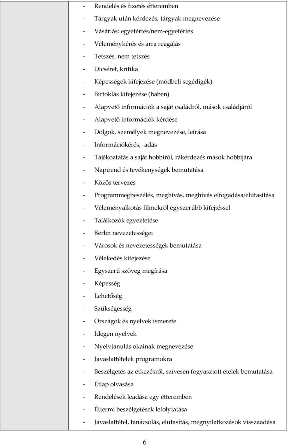 Információkérés, adás Tájékoztatás a saját hobbiról, rákérdezés mások hobbijára Napirend és tevékenységek bemutatása Közös tervezés Programmegbeszélés, meghívás, meghívás elfogadása/elutasítása