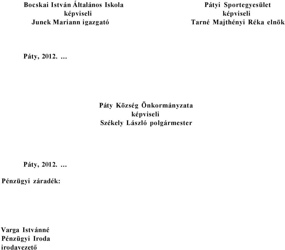 ... Páty Község Önkormányzata képviseli Székely László polgármester