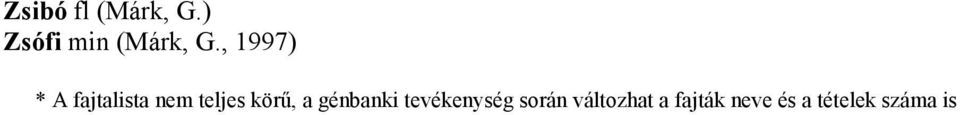 , 1997) * A fajtalistanem teljes