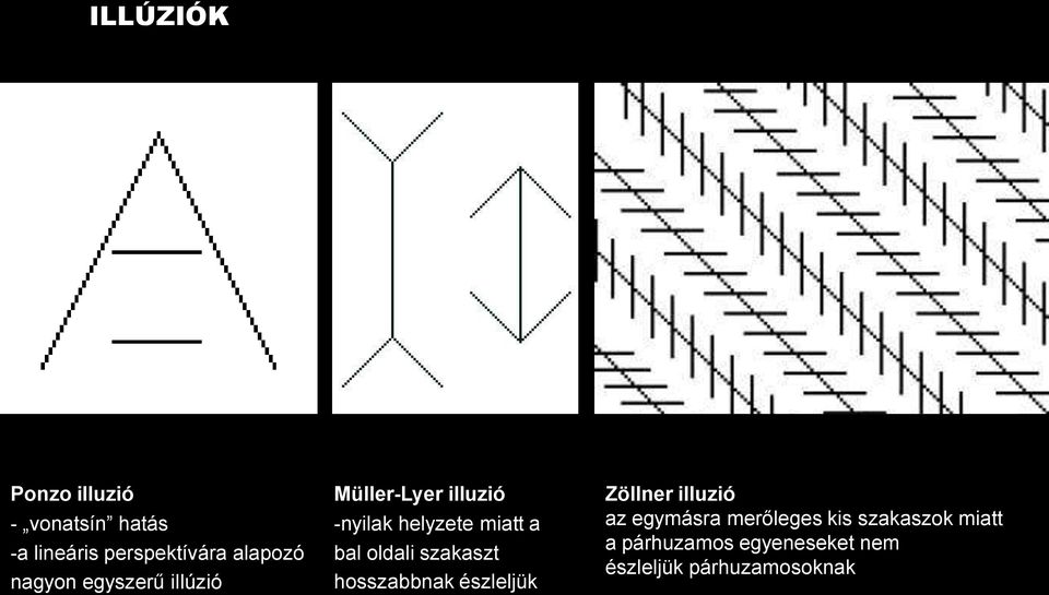 oldali szakaszt hosszabbnak észleljük Zöllner illuzió az egymásra