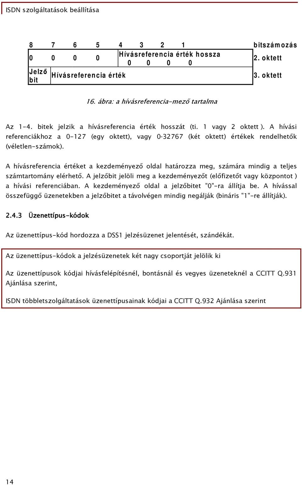 A hívásreferencia értéket a kezdeményező oldal határozza meg, számára mindig a teljes számtartomány elérhető. A jelzőbit jelöli meg a kezdeményezőt (előfizetőt vagy központot ) a hívási referenciában.