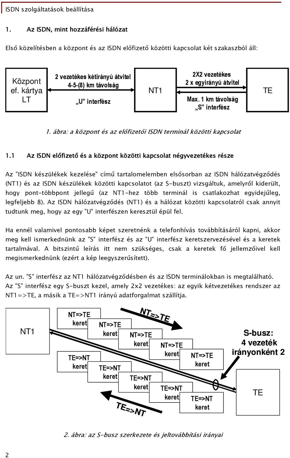 ábra: a központ és az előfizetői ISDN terminál közötti kapcsolat.