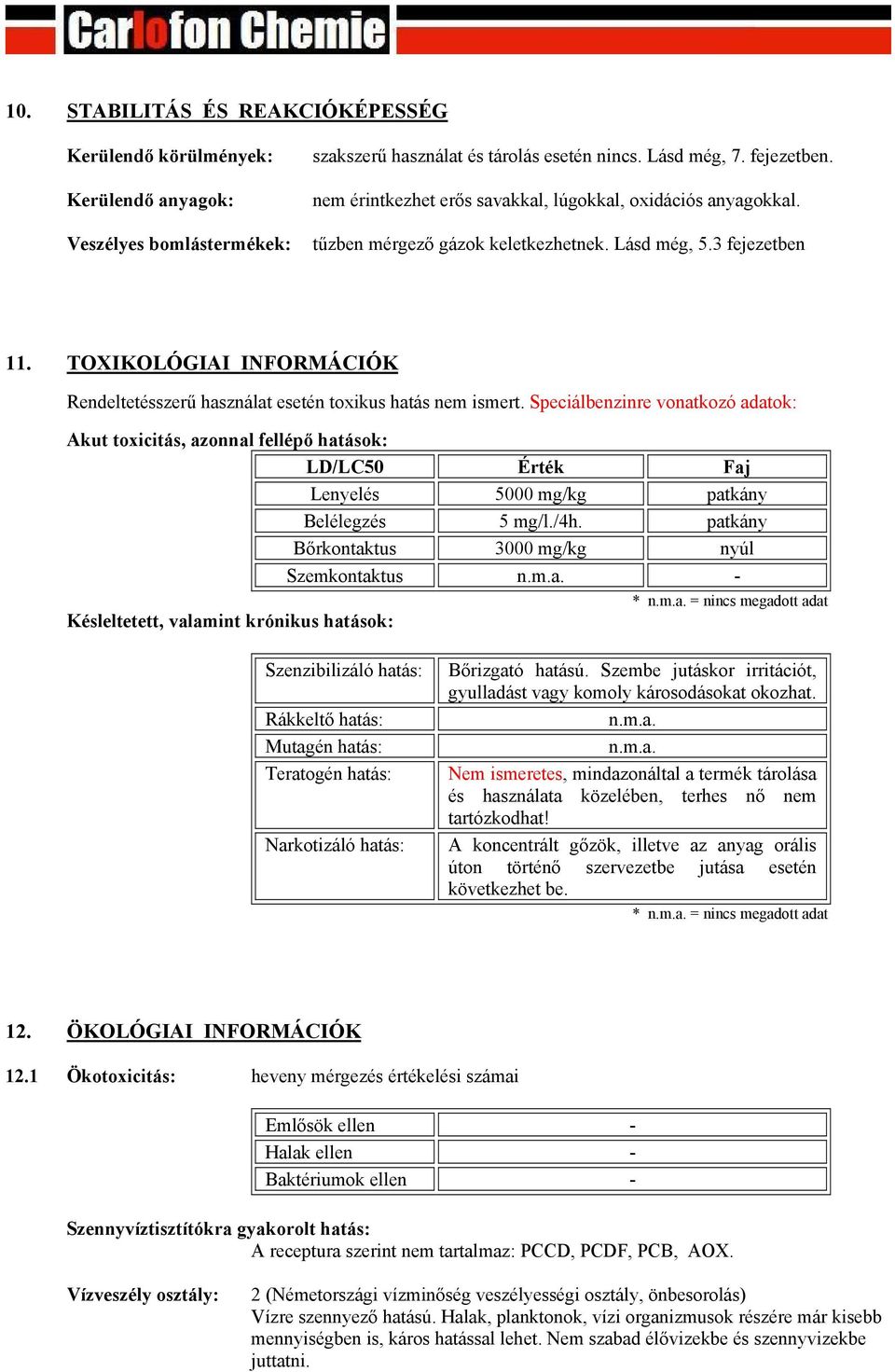TOXIKOLÓGIAI INFORMÁCIÓK Rendeltetésszerű használat esetén toxikus hatás nem ismert.