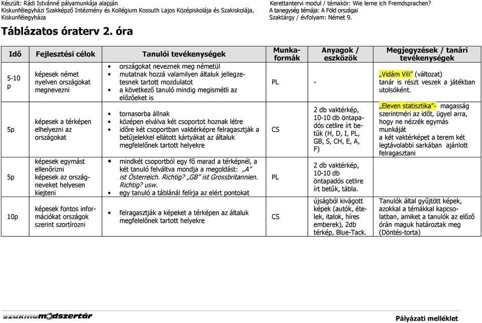 Táblázatos óraterv 1. óra - PDF Ingyenes letöltés