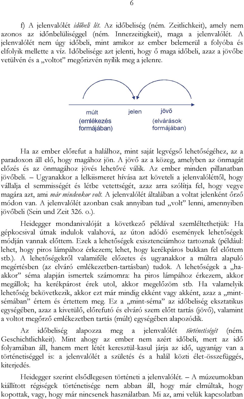 Időbelisége azt jelenti, hogy ő maga időbeli, azaz a jövőbe vetülvén és a voltot megőrizvén nyílik meg a jelenre.
