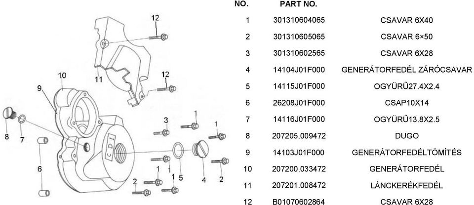 4 6 26208J01F000 CSAP10X14 7 14116J01F000 OGYÜRŰ13.8X2.5 8 207205.
