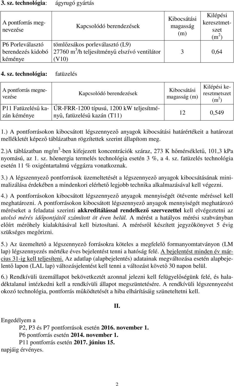 4. sz. technológia: fatüzelés P11 Fatüzelésű kazán kéménye ÚR-FRR-1200 típusú, 1200 kw teljesítményű, fatüzelésű kazán (T11) magasság (m) Kilépési keresztmetszet 12 0,549 1.