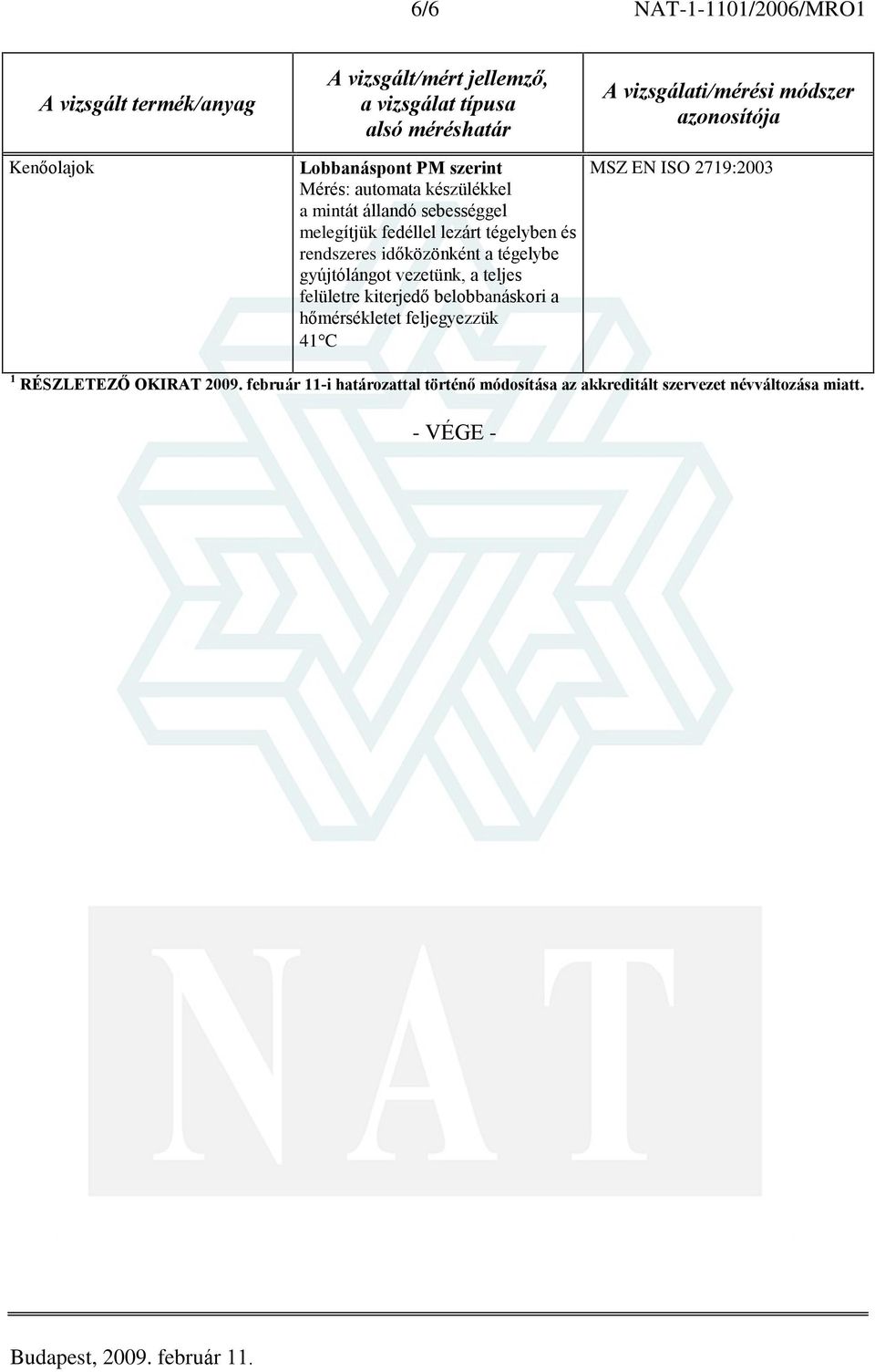 kiterjedõ belobbanáskori a hõmérsékletet feljegyezzük 41 C MSZ EN ISO 2719:2003 1 RÉSZLETEZÕ