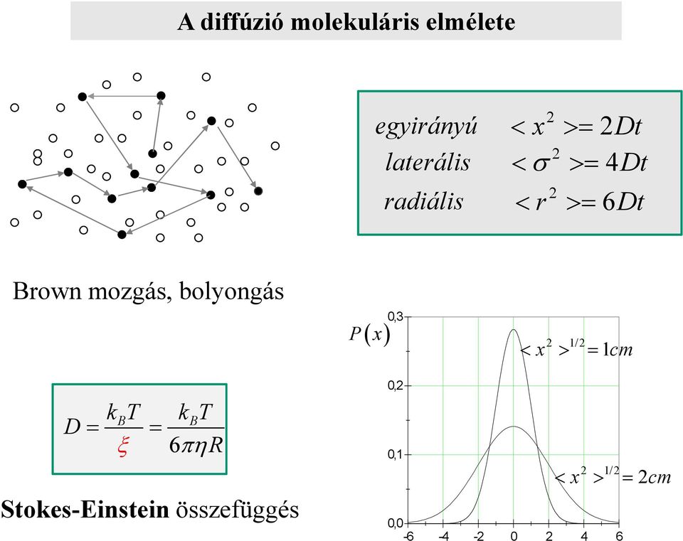 bolyongás ( ) P x 0,3 2 1/2 < x > = 1cm kbt kbt D= = ξ 6πηR