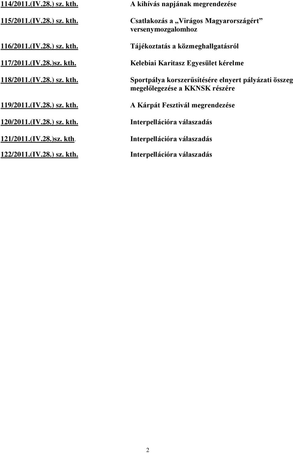 121/2011.(IV.28.)sz. kth. 122/2011.