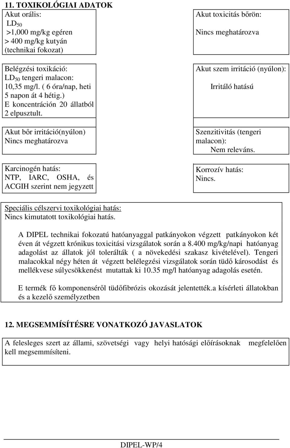 Akut bır irritáció(nyúlon) Nincs meghatározva Karcinogén hatás: NTP, IARC, OSHA, és ACGIH szerint nem jegyzett Akut toxicitás bırön: Nincs meghatározva Akut szem irritáció (nyúlon): Irritáló hatású