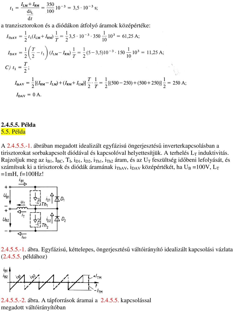 ajzolj me az i B, B, T, i D, i D, i Th, i Th áram, é az T fezülé idbeni lefolyáá, é zámí i a irizoro é diódá áramána i ThAV, i DAV