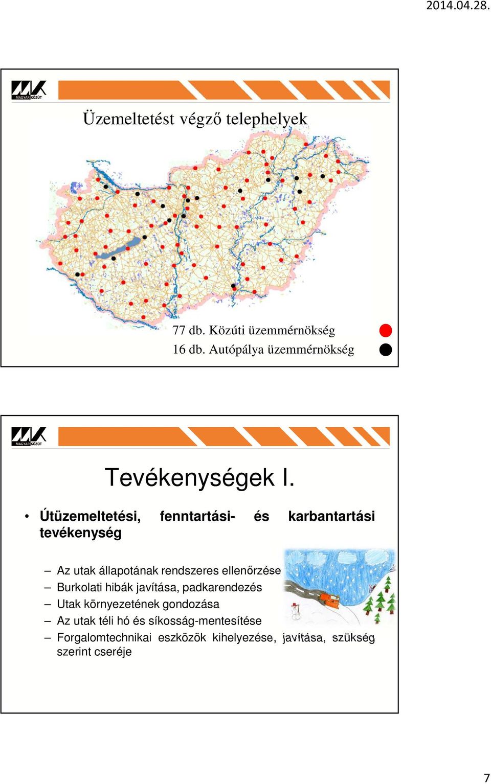 Útüzemeltetési, fenntartási- és karbantartási tevékenység Az utak állapotának rendszeres