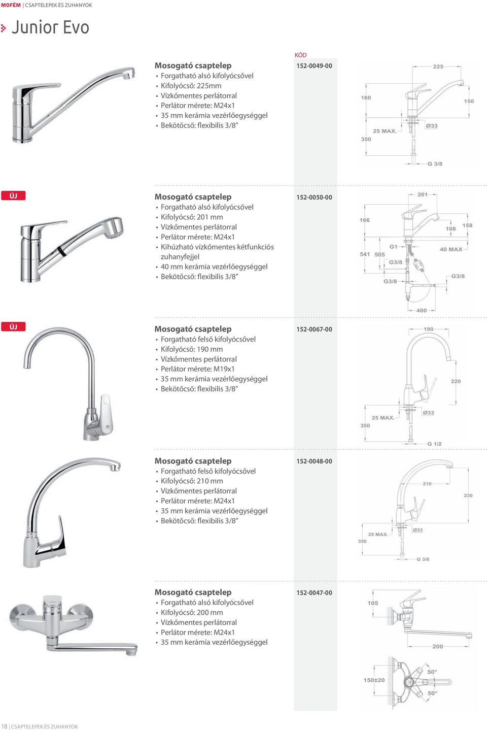 felső kifolyócsővel Kifolyócső: 190 mm Perlátor mérete: M19x1 152-0067-00 Forgatható felső