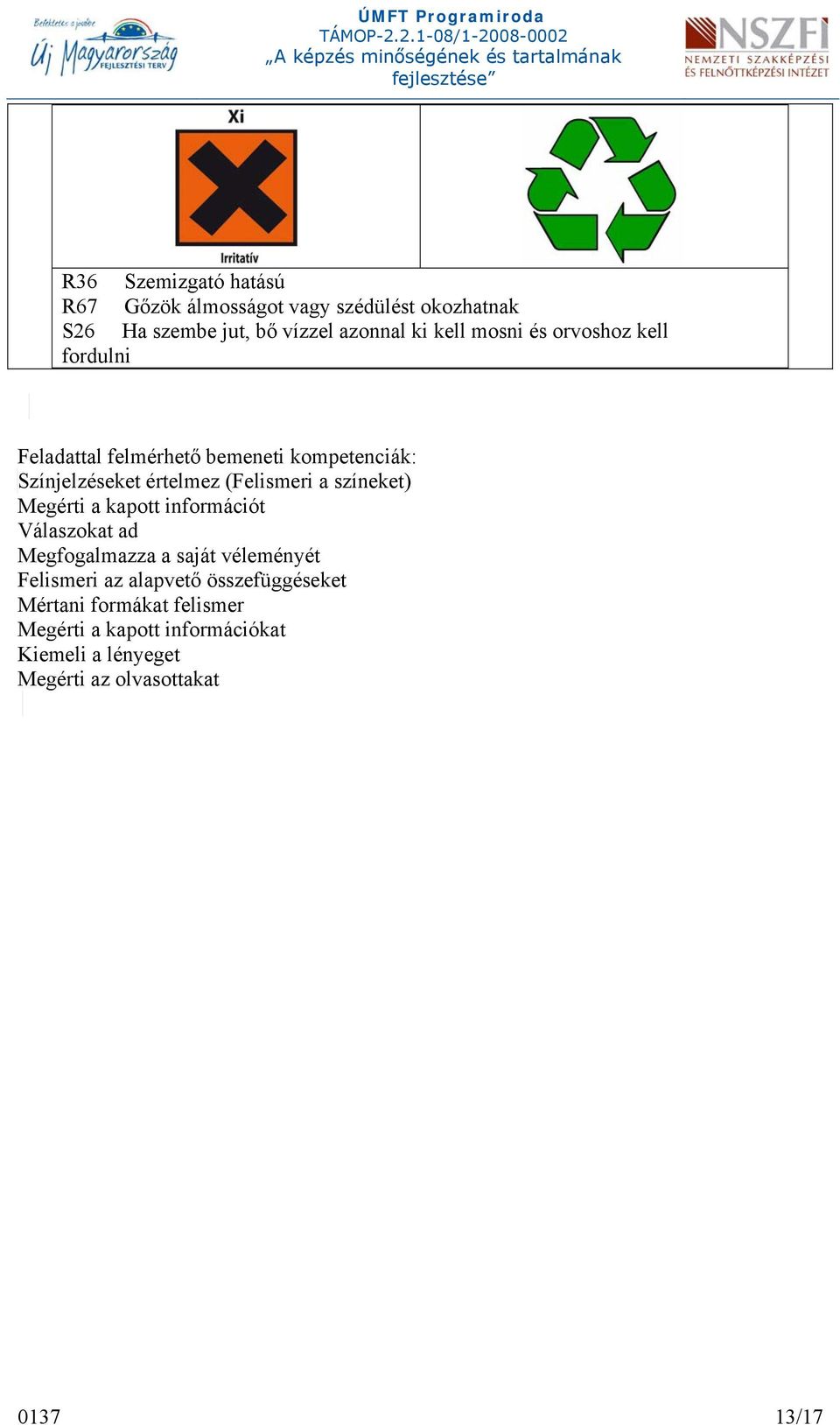 színeket) Megérti a kapott információt Válaszokat ad Megfogalmazza a saját véleményét Felismeri az alapvető