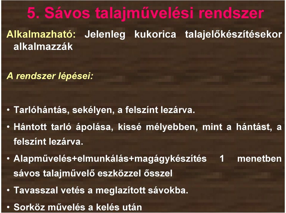 Hántott tarló ápolása, kissé mélyebben, mint a hántást, a felszínt lezárva.