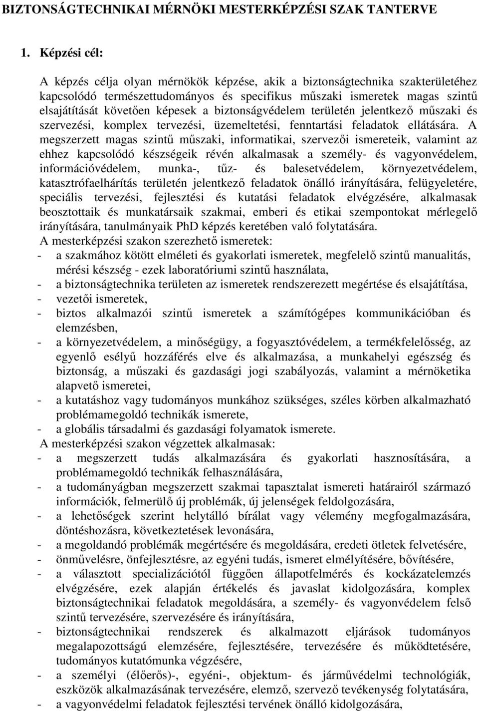BIZTONSÁGTECHNIKAI MÉRNÖKI MESTERKÉPZÉSI SZAK TANTERVE - PDF Ingyenes  letöltés
