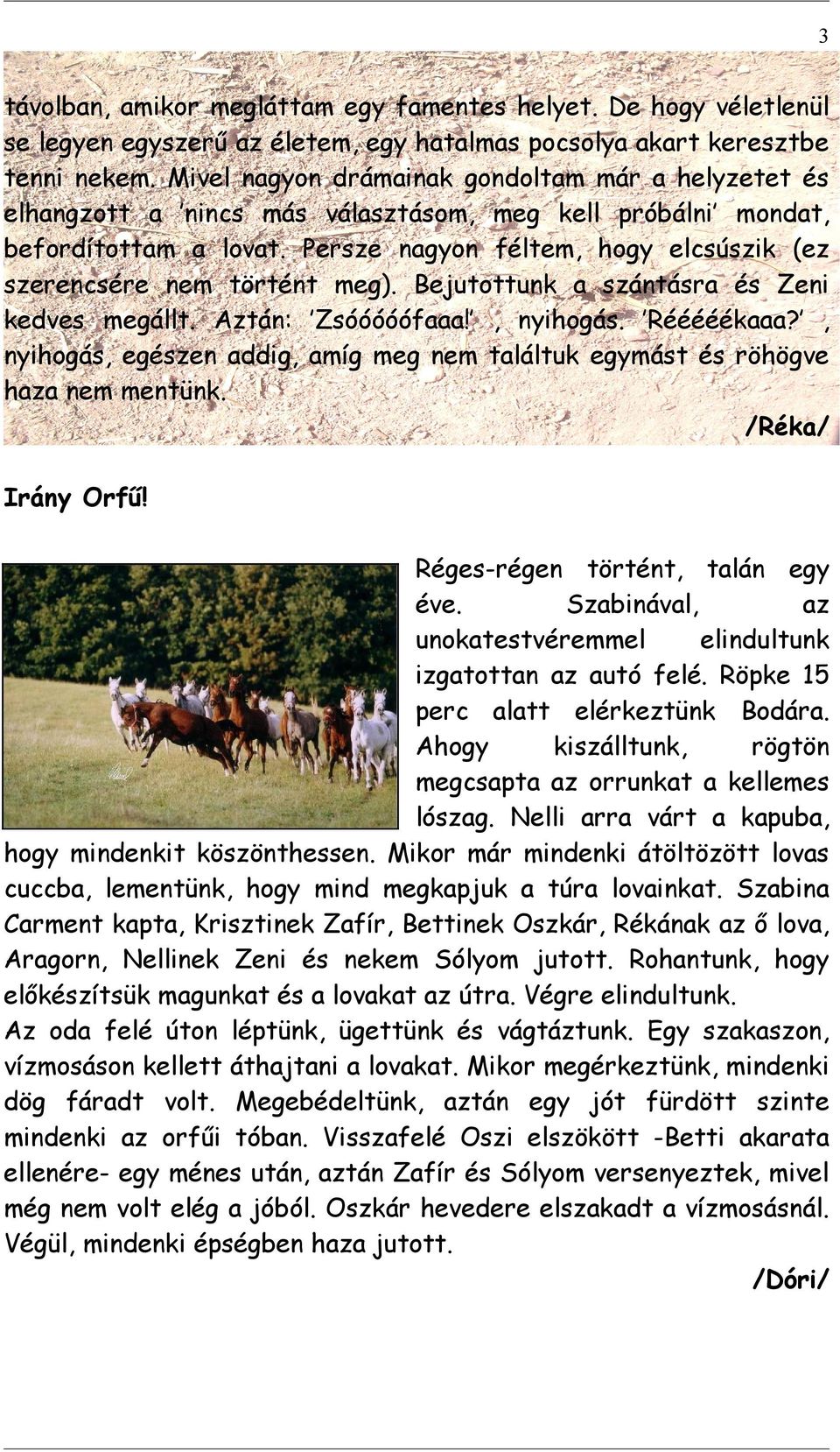 Persze nagyon féltem, hogy elcsúszik (ez szerencsére nem történt meg). Bejutottunk a szántásra és Zeni kedves megállt. Aztán: Zsóóóóófaaa!, nyihogás. Rééééékaaa?