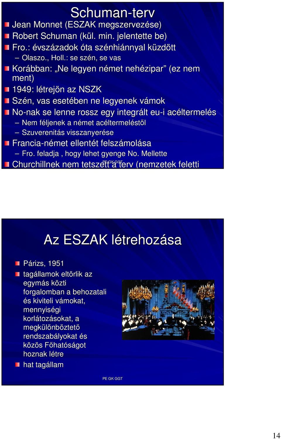 ltermelés Nem féljenek f a német n acéltermel ltermeléstıl Szuverenitás s visszanyerése se Francia-német ellentét t felszámol molása Fro.. feladja, hogy lehet gyenge No.