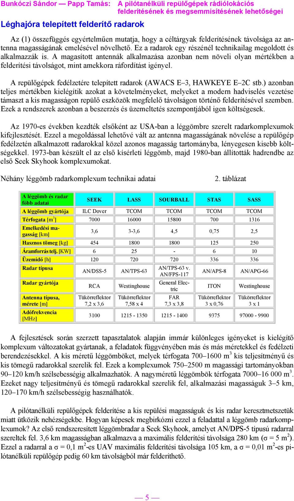 A repülőgépek fedélzetére telepített radarok (AWACS E 3, HAWKEYE E 2C stb.