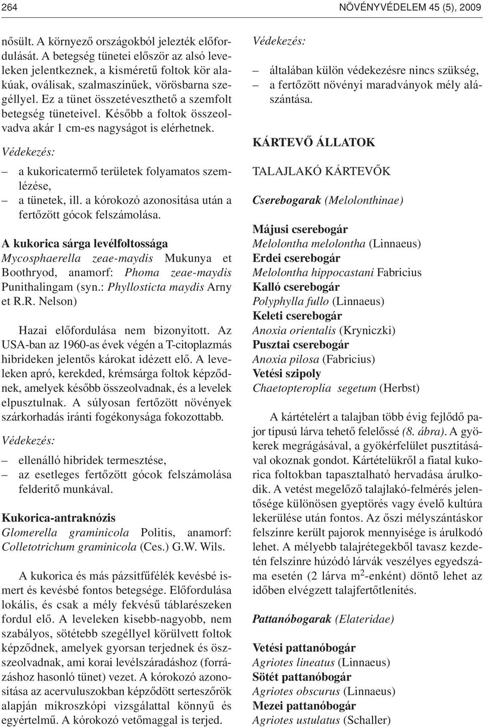 Késôbb a foltok összeolvadva akár 1 cm-es nagyságot is elérhetnek. a kukoricatermô területek folyamatos szemlézése, a tünetek, ill. a kórokozó azonosítása után a fertôzött gócok felszámolása.