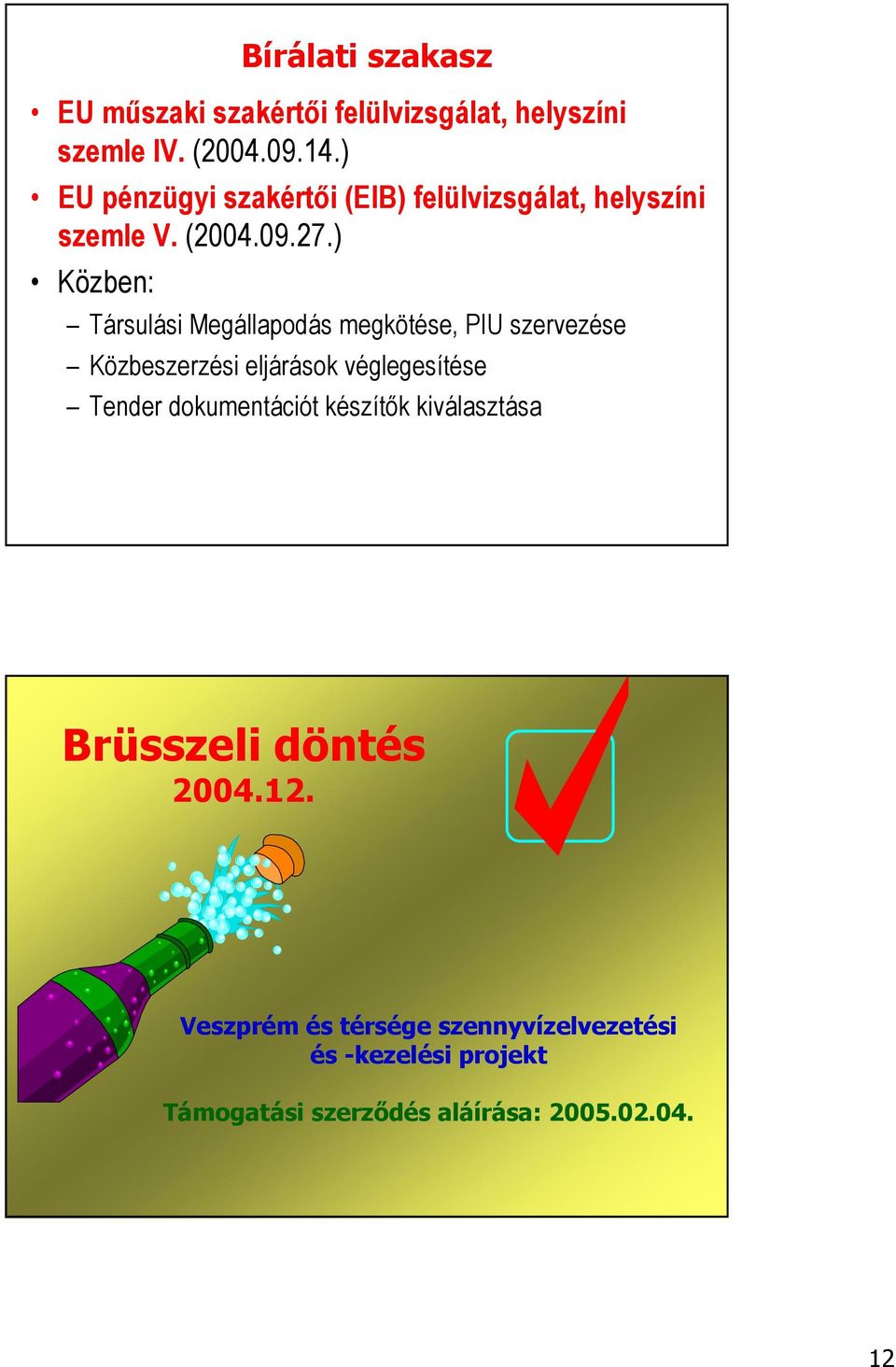 ) Közben: Társulási Megállapodás megkötése, PIU szervezése Közbeszerzési eljárások véglegesítése Tender