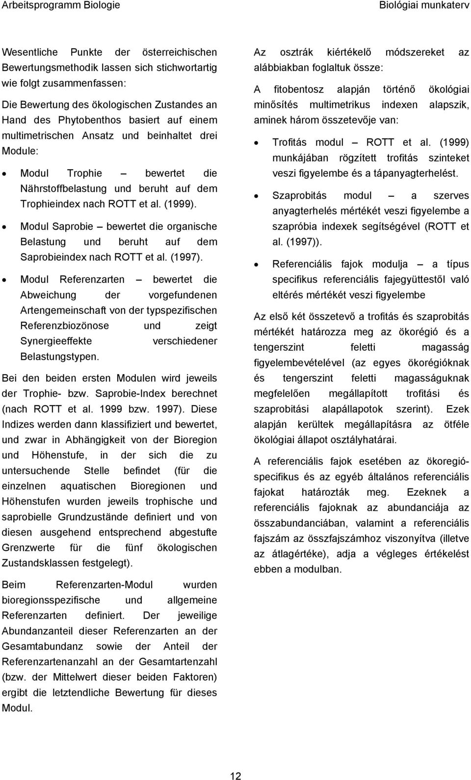 Modul Saprobie bewertet die organische Belastung und beruht auf dem Saprobieindex nach ROTT et al. (1997).
