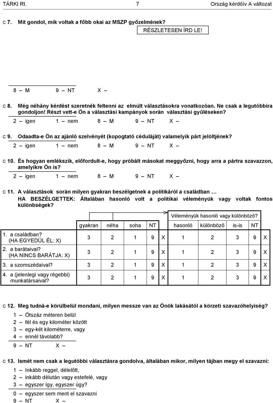 Odaadta-e Ön az ajánló szelvényét (kopogtató céduláját) valamelyik párt jelöltjének? 2 igen 1 nem 8 M C 10.