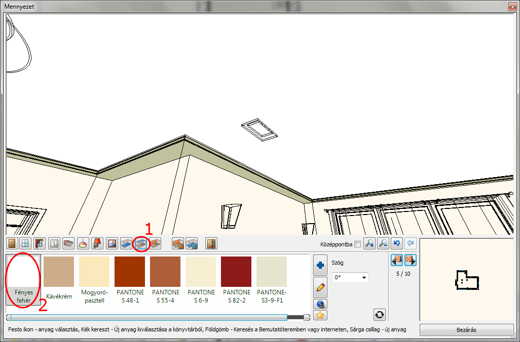 Kattintson a mennyezet ikonra az Eszköztárban (1).