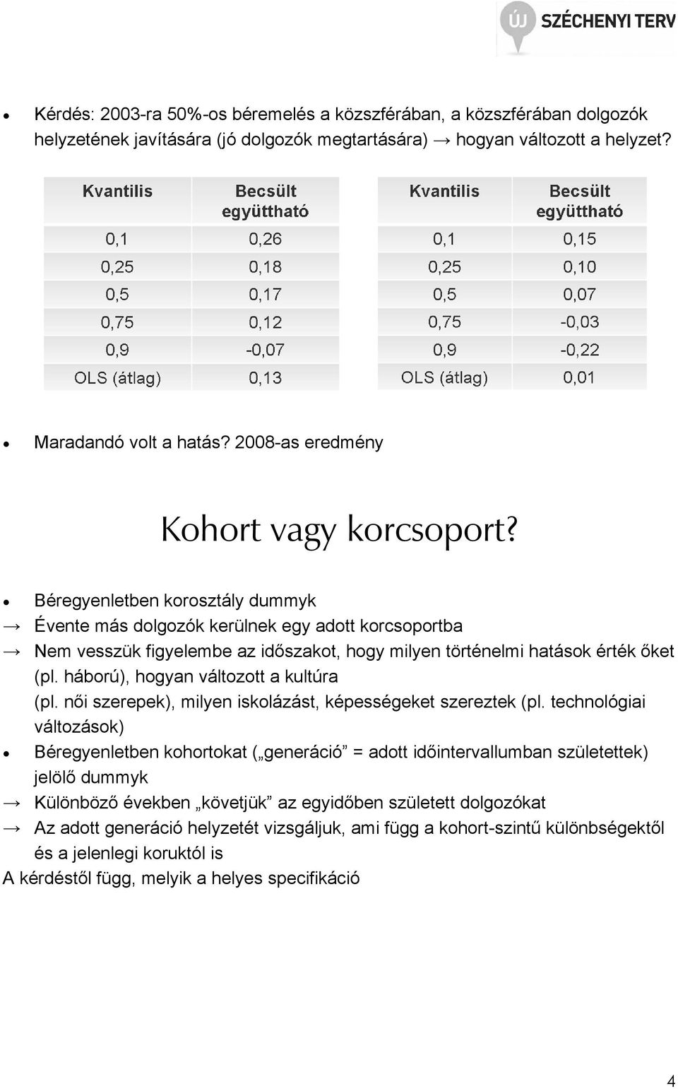 Béregyenletben korosztály dummyk Évente más dolgozók kerülnek egy adott korcsoportba Nem vesszük figyelembe az időszakot, hogy milyen történelmi hatások érték őket (pl.