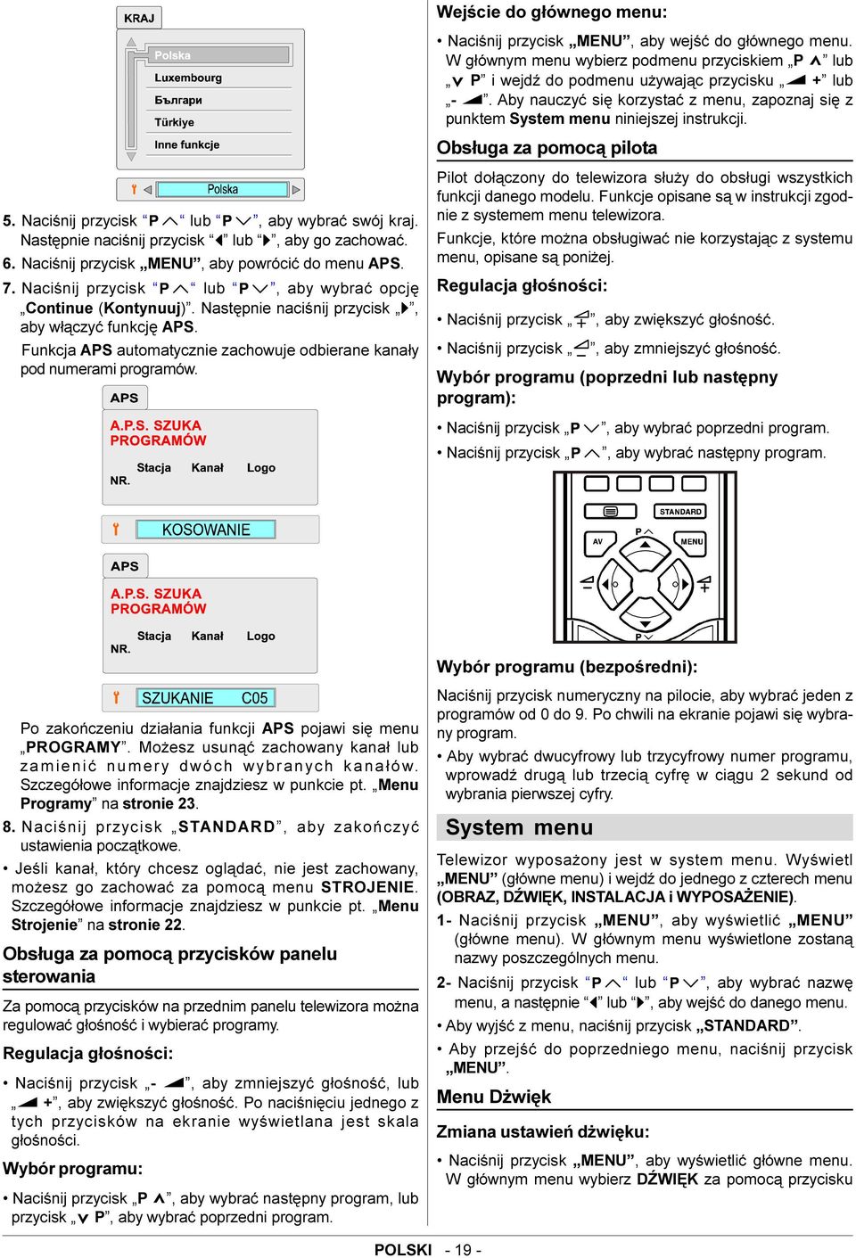 Wejœcie do g³ównego menu: Naciœnij przycisk MENU, aby wejœæ do g³ównego menu. W g³ównym menu wybierz podmenu przyciskiem P lub P i wejdÿ do podmenu u ywaj¹c przycisku + lub -.