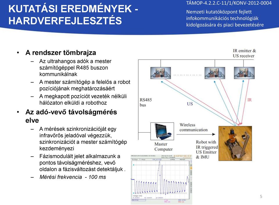 adó-vevő távolságmérés elve A mérések szinkronizációját egy infravőrős jeladóval végezzük, szinkronizációt a mester számítógép