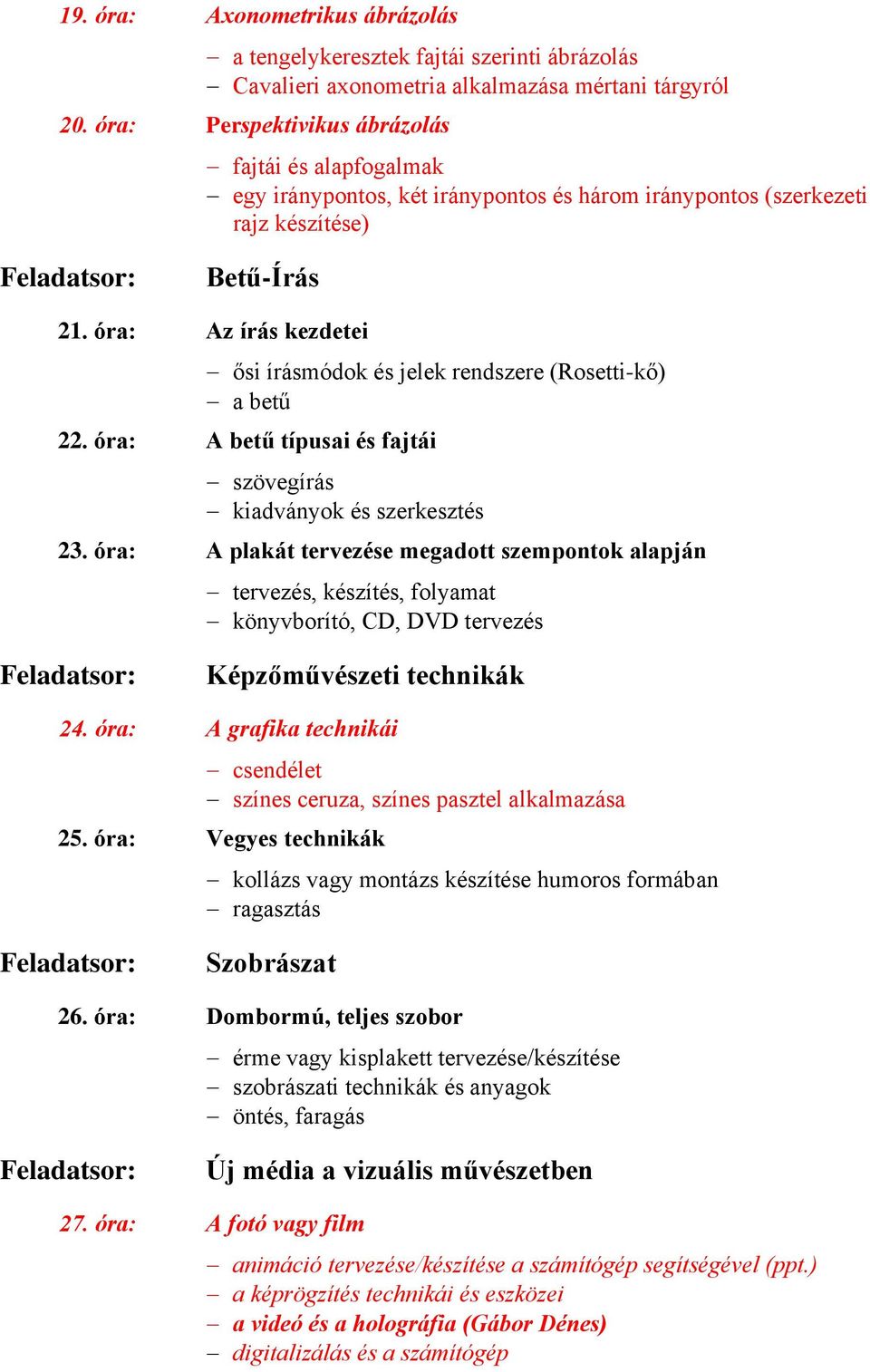 óra: Az írás kezdetei ősi írásmódok és jelek rendszere (Rosetti-kő) a betű 22. óra: A betű típusai és fajtái szövegírás kiadványok és szerkesztés 23.