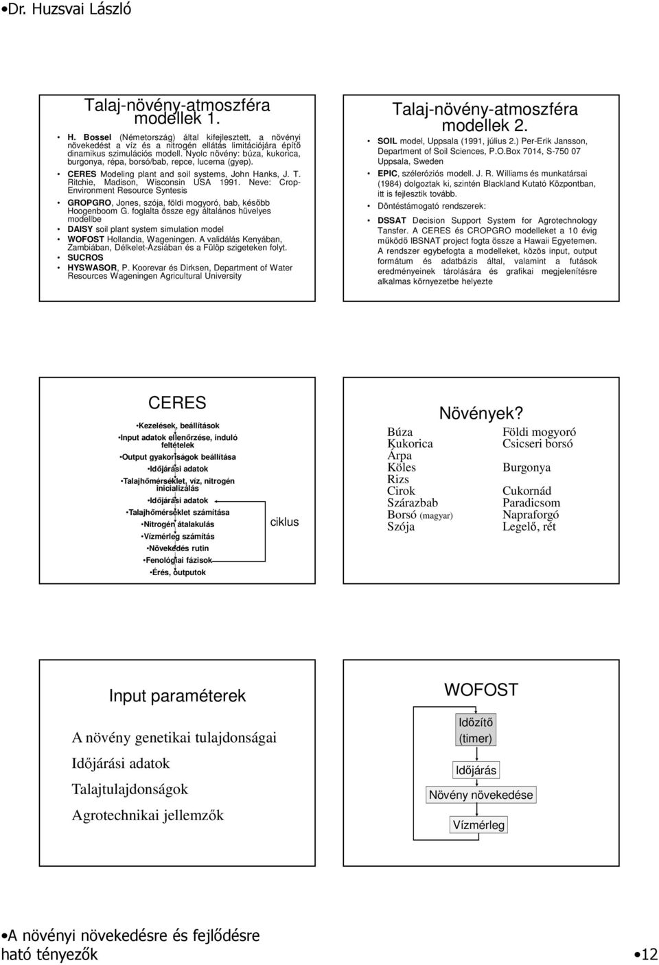Neve: Crop- Environment Resource Syntesis GROPGRO, Jones, szója, földi mogyoró, bab, később Hoogenboom G.