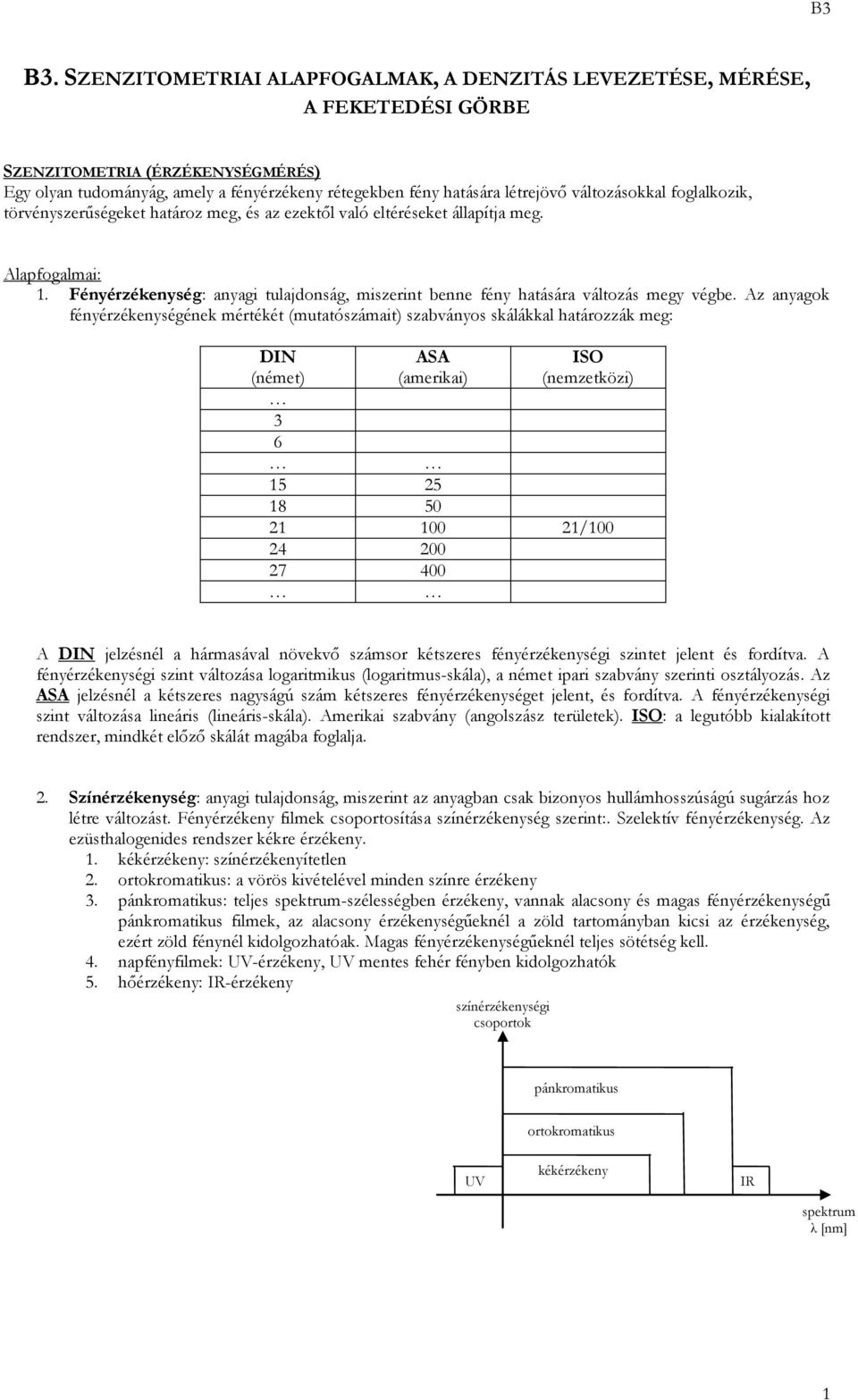 Az anyagok fényérzékenységének mértékét (mutatószámait) szabványos skálákkal határozzák meg: DIN (német) 3 6 ASA (amerikai) ISO (nemzetközi) 5 25 8 5 2 2/ 24 2 27 4 A DIN jelzésnél a hármasával