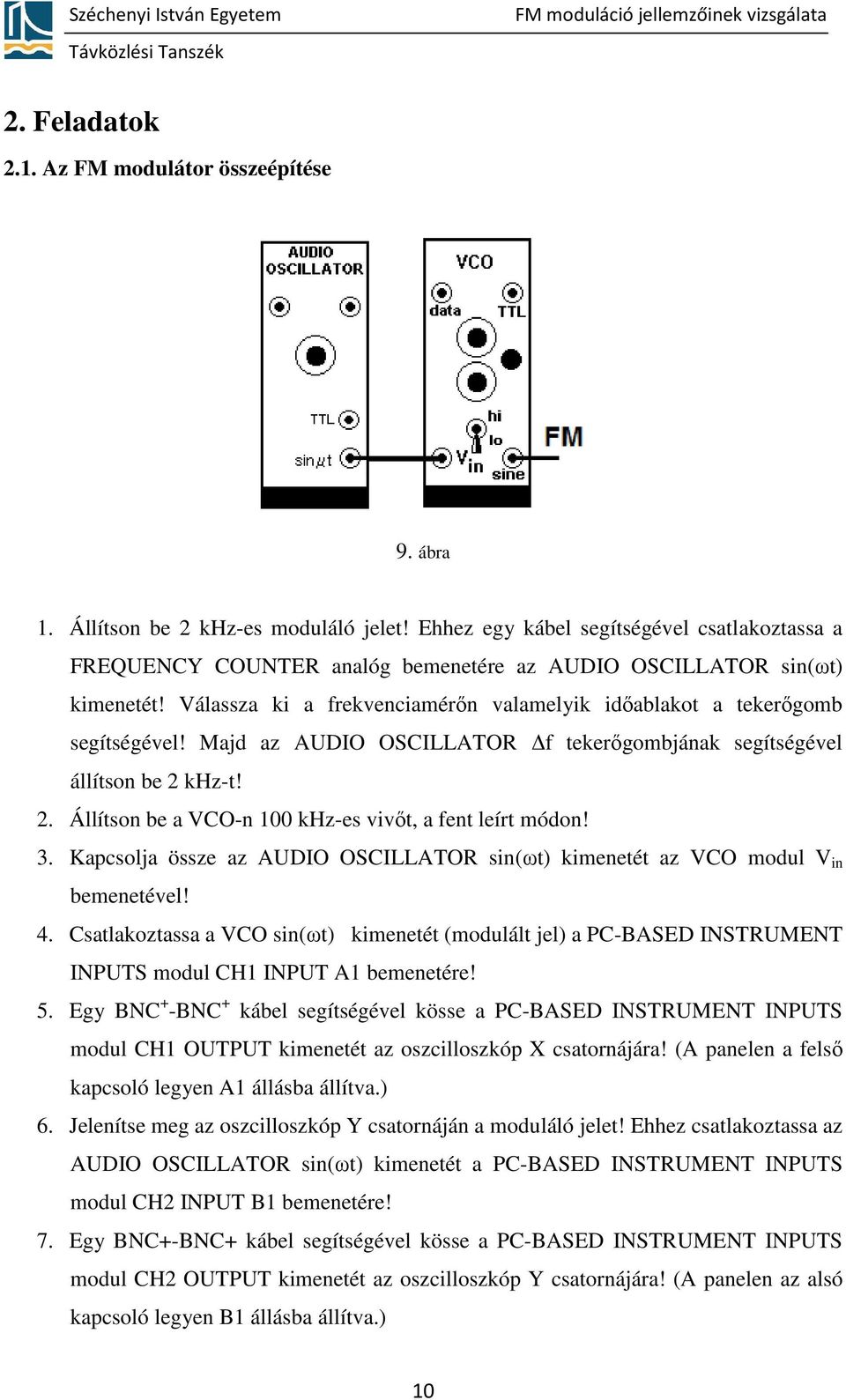 Majd az AUDIO OSCILLATOR f tekerőgombjának segítségével állítson be 2 khz-t! 2. Állítson be a VCO-n 100 khz-es vivőt, a fent leírt módon! 3.