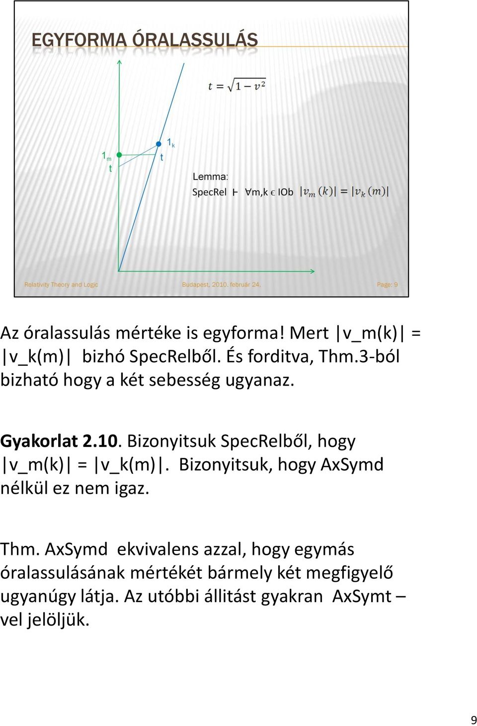 Bizonyitsuk SpecRelből, hogy v_m(k) = v_k(m). Bizonyitsuk, hogy AxSymd nélkül ez nem igaz. Thm.
