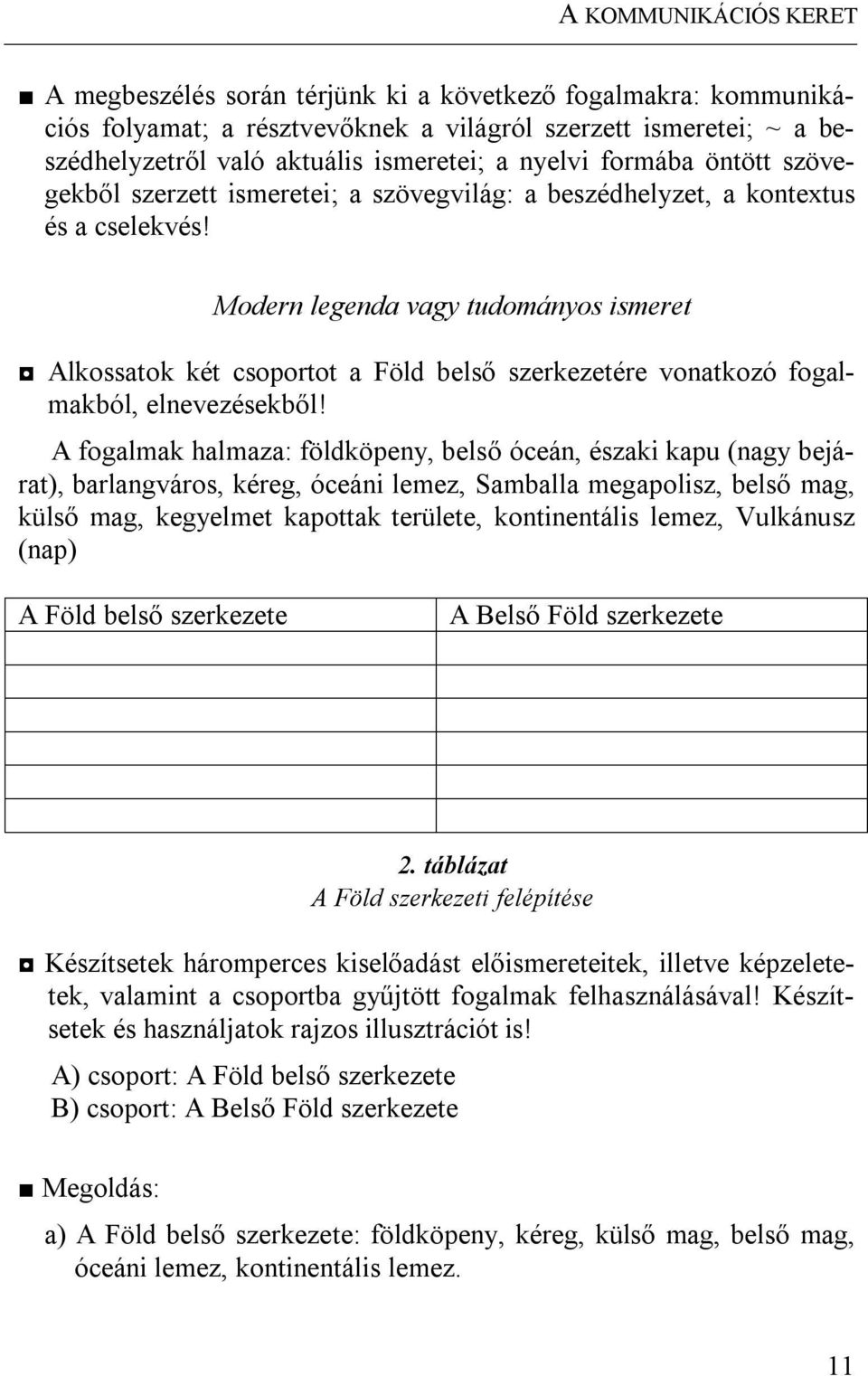 Modern legenda vagy tudományos ismeret Alkossatok két csoportot a Föld belső szerkezetére vonatkozó fogalmakból, elnevezésekből!
