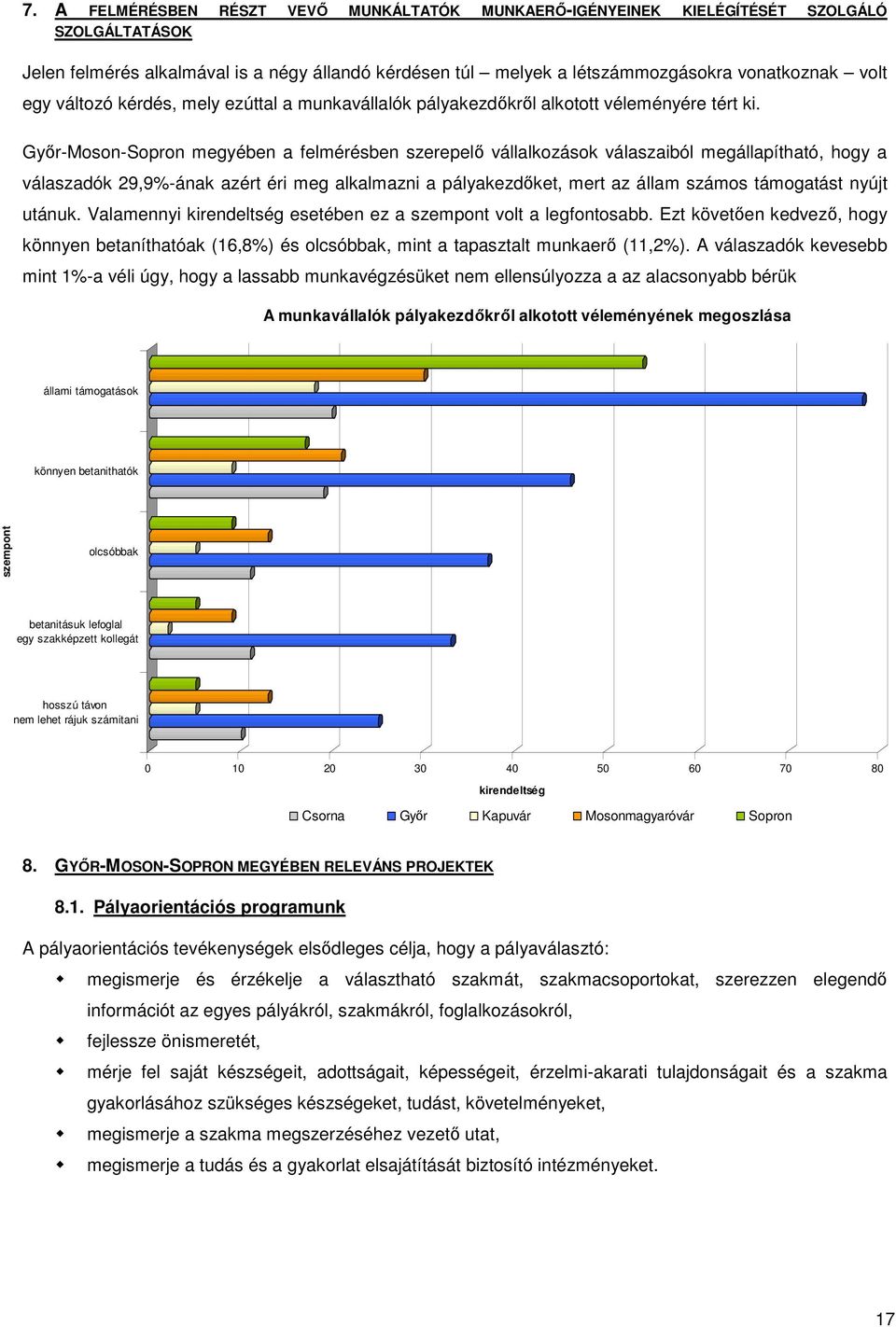 Győr-Moson-Sopron megyében a felmérésben szerepelő vállalkozások válaszaiból megállapítható, hogy a válaszadók 29,9%-ának azért éri meg alkalmazni a pályakezdőket, mert az állam számos támogatást