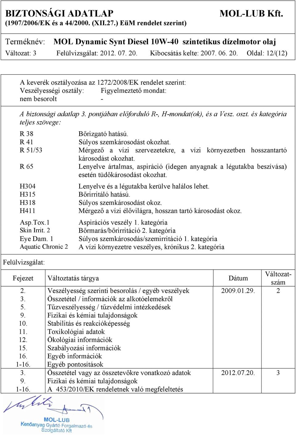 1 Aquatic Chronic 2 Felülvizsgálat: Bőrizgató hatású. Súlyos szemkárosodást okozhat. Mérgező a vízi szervezetekre, a vízi környezetben hosszantartó károsodást okozhat.