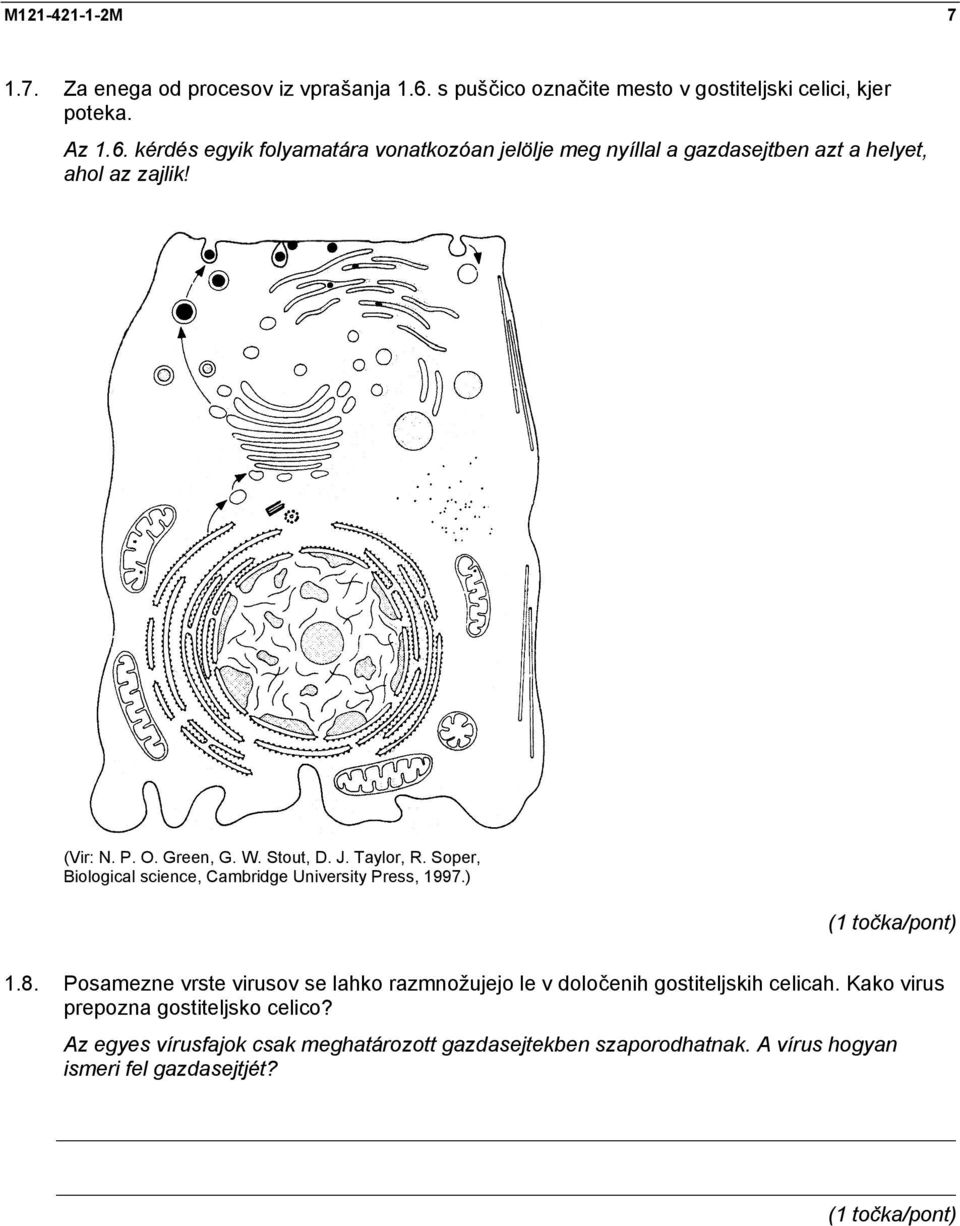 kérdés egyik folyamatára vonatkozóan jelölje meg nyíllal a gazdasejtben azt a helyet, ahol az zajlik! (Vir: N. P. O. Green, G. W. Stout, D. J.