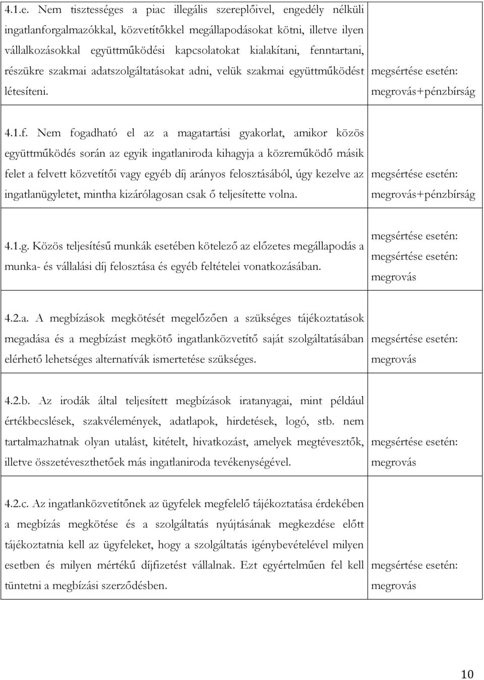 fenntartani, részükre szakmai adatszolgáltatásokat adni, velük szakmai együttműködést létesíteni. +pénzbírság 4.1.f. Nem fogadható el az a magatartási gyakorlat, amikor közös együttműködés során az
