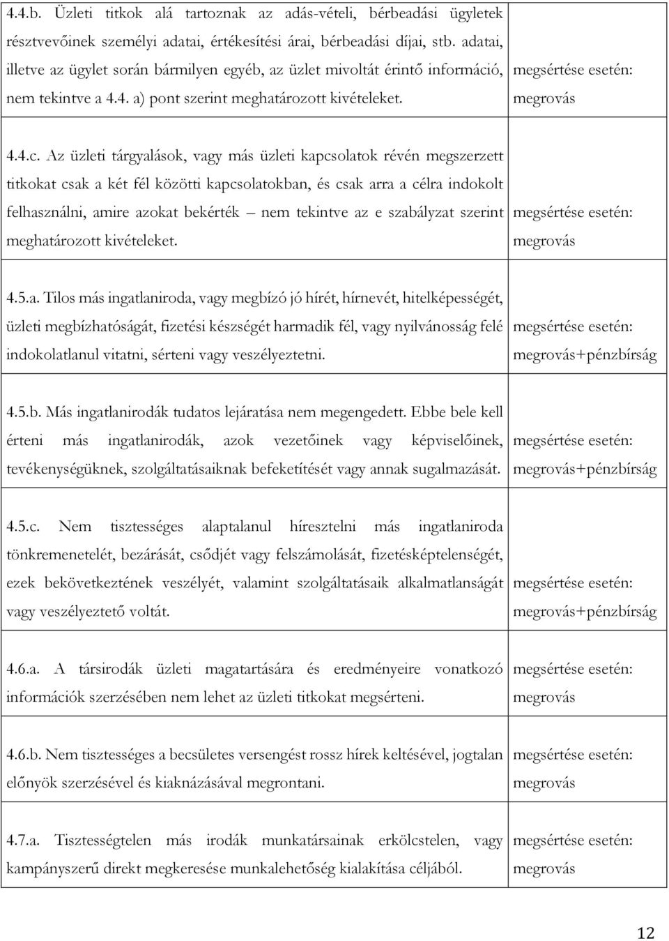 ó, nem tekintve a 4.4. a) pont szerint meghatározott kivételeket. 4.4.c.