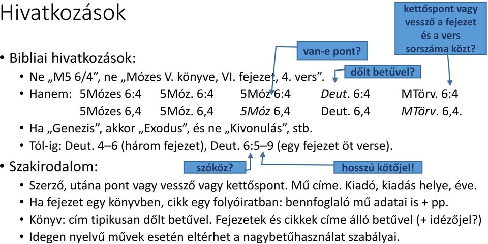 hosszú kötőjel! kettőspont vagy vessző a fejezet és a vers sorszáma közt? Szerző, utána pont vagy vessző vagy kettőspont. Mű címe. Kiadó, kiadás helye, éve.