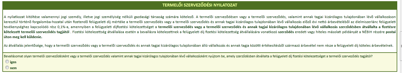 A bevallási felület elemei