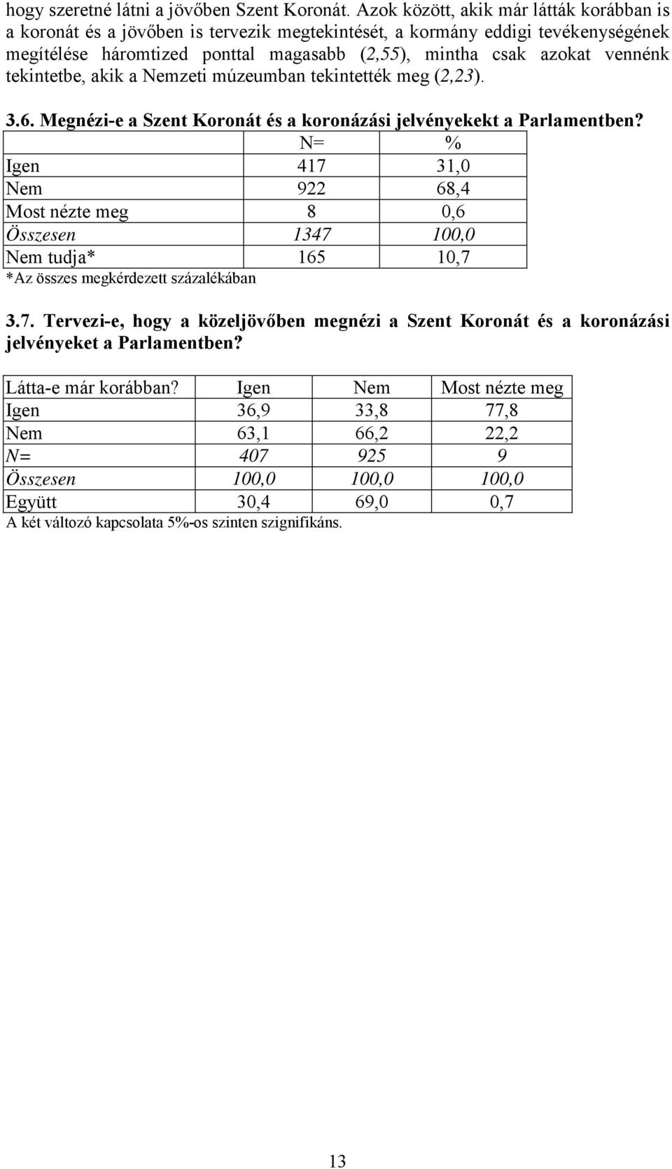 tekintetbe, akik a Nemzeti múzeumban tekintették meg (2,23). 3.6. Megnézi-e a Szent Koronát és a koronázási jelvényekekt a Parlamentben?