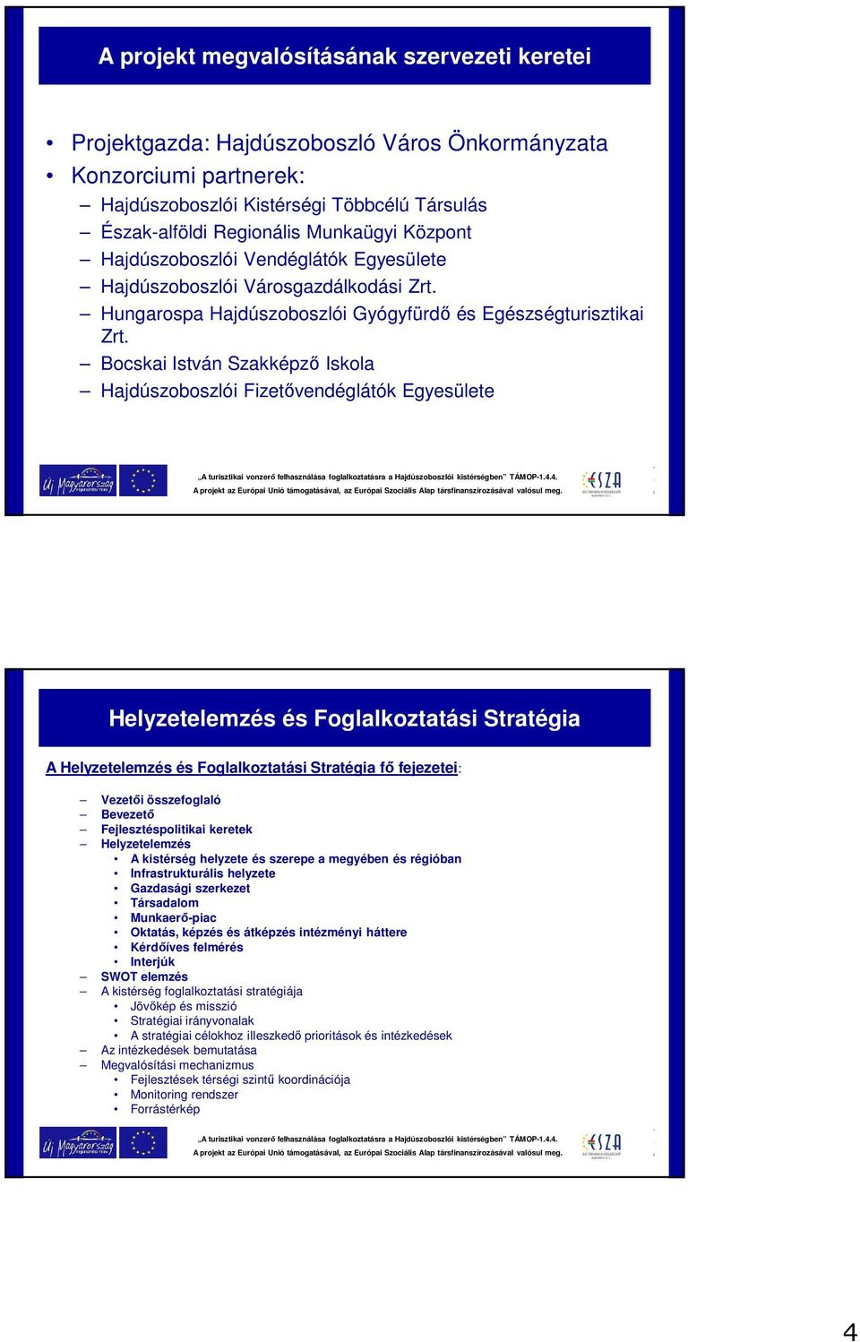 Bocskai István Szakképző Iskola Hajdúszoboszlói Fizetővendéglátók Egyesülete Helyzetelemzés és Foglalkoztatási Stratégia A Helyzetelemzés és Foglalkoztatási Stratégia fő fejezetei: Vezetői