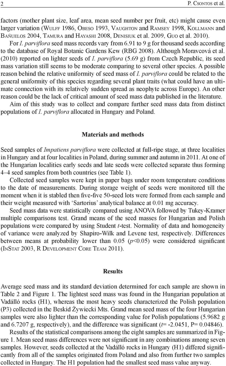 e l o s 2004, Ta m u r a and Haya s h i 2008, De n i s i u k et al. 2009, Gu o et al. 2010). For I. parviflora seed mass records vary from 6.